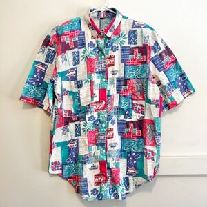Vintage Cherokee Womens Multicolor Abstract Geometric Tropical Button Up Shirt L